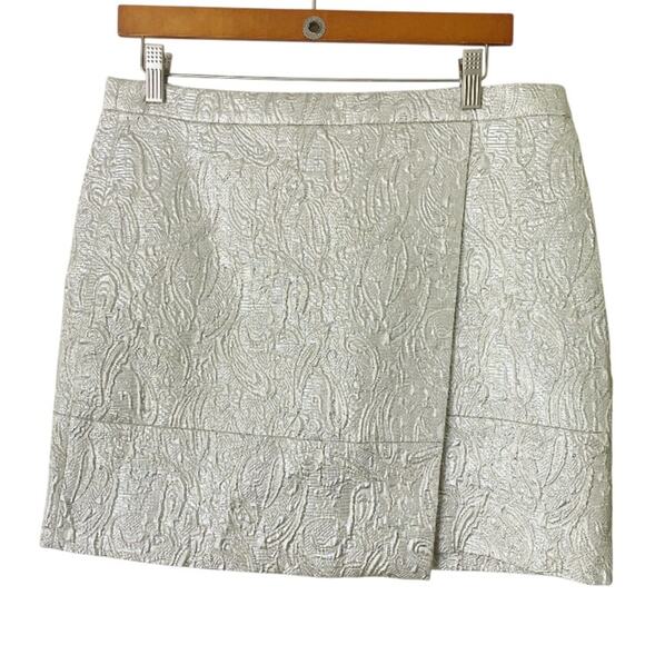J. Crew | Metallic Jacquard Origami Faux Wrap Mini Skirt Champagne Size 10 - Picture 2 of 7